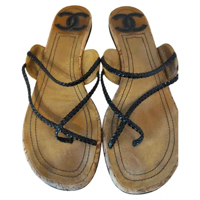 Pre-owned Chanel 2000s  Black And Brown Sandals In Size 38.5 It