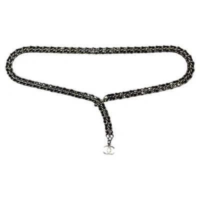 Pre-owned Chanel 2000s  Leather And Chain Belt With Cc Charm In Black