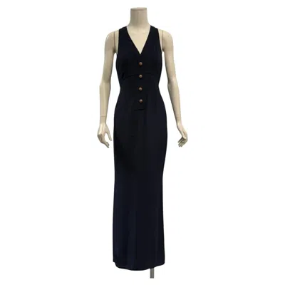 Pre-owned Chanel 2000s  Silk Scarf-neck Maxi Dress In Black