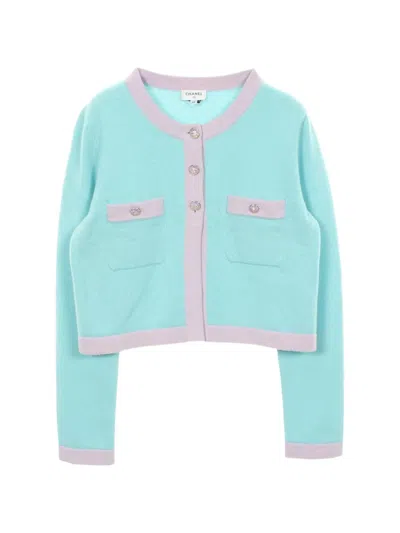Pre-owned Chanel 2000s Cocomark Button Cardigan In Blue