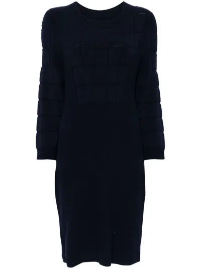 Pre-owned Chanel 2000s Crop-sleeved Textured Minidress In Blue