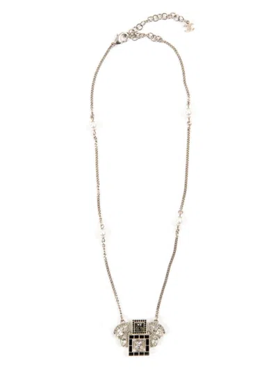 Pre-owned Chanel 2000s Crystal-embellished Necklace In Silver