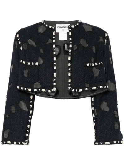 Pre-owned Chanel 2000s Distressed Detailing Cropped Jacket In Blue