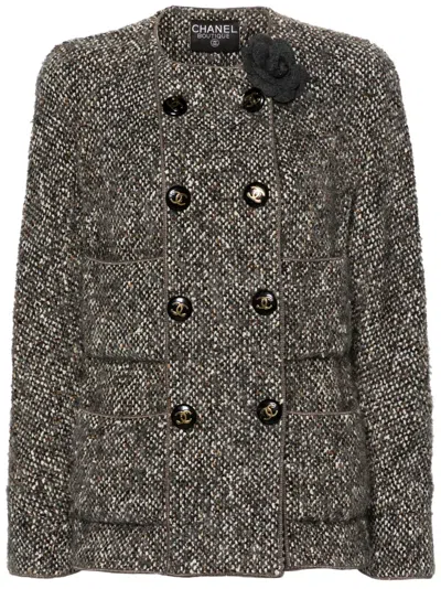 Pre-owned Chanel 2000s Double-breasted Wool Jacket In Grey