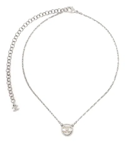 Pre-owned Chanel 2000s Embellished Cc Pendant Necklace In Silver