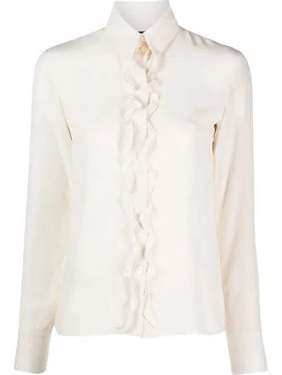 Pre-owned Chanel 2000s Frilled-detailing Silk Shirt In Neutrals