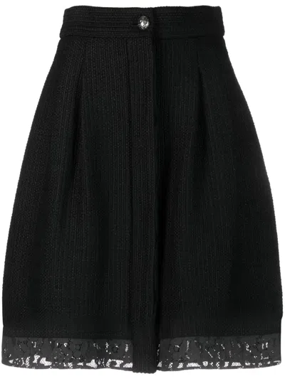 Pre-owned Chanel 2000s Lace-trim Bouclé Skirt In Black