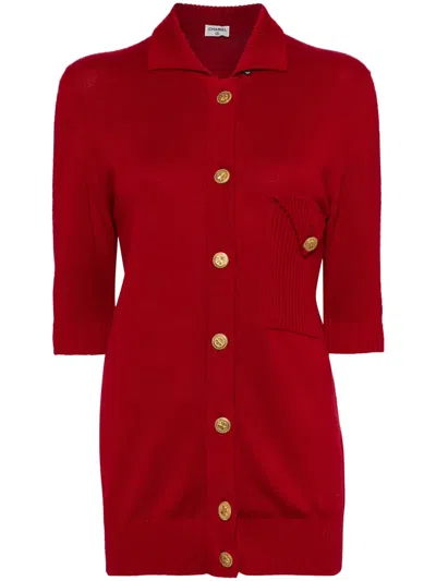 Pre-owned Chanel 2000s Logo Buttons Fine-knitted Top In Red