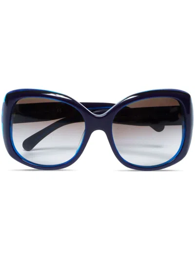 Pre-owned Chanel 2000s Logo Oversize-frame Sunglasses In Blue