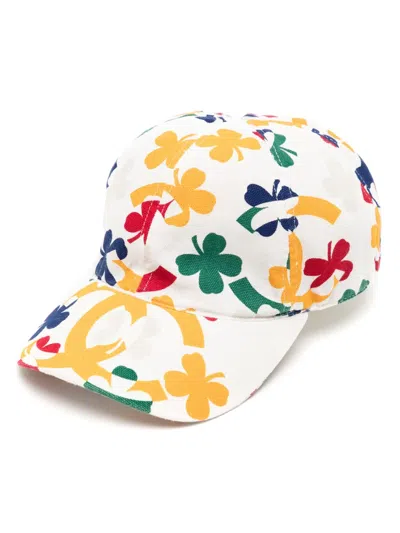 Pre-owned Chanel 2000s Lucky Clover-motif Cotton Cap In White