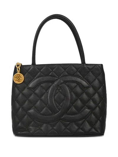 Pre-owned Chanel 2000s Medallion Quilted Tote Bag In Black