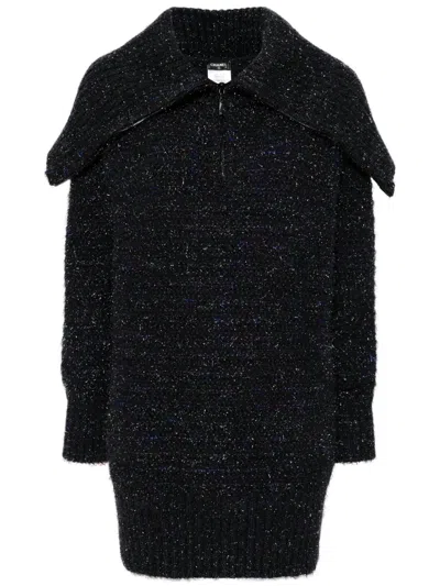Pre-owned Chanel 2000s Metallic Threading Knitted Minidress In Blue