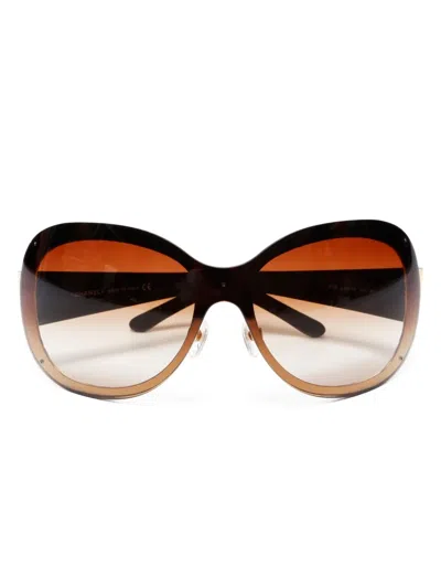 Pre-owned Chanel 2000s Oval-frame Sunglasses In Black
