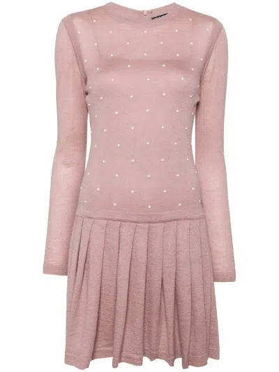 Pre-owned Chanel 2000s Pearl-embellished Knitted Dress In Pink