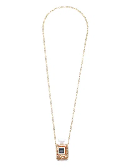 Pre-owned Chanel 2000s Perfume Bottle Necklace In Gold