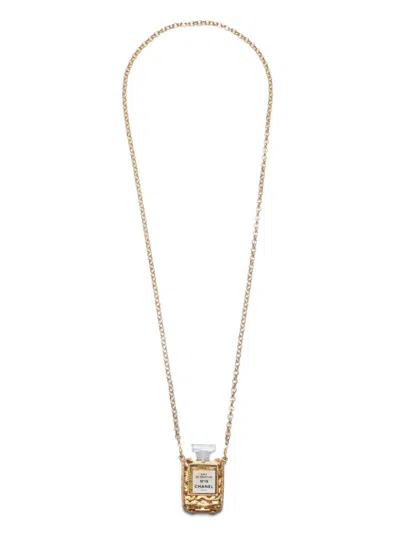 Pre-owned Chanel 2000s Perfume Bottle Necklace In Gold