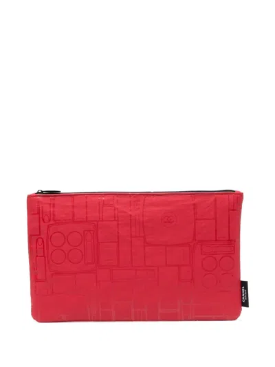 Pre-owned Chanel 2000s Perfume Bottle Print Clutch In Red