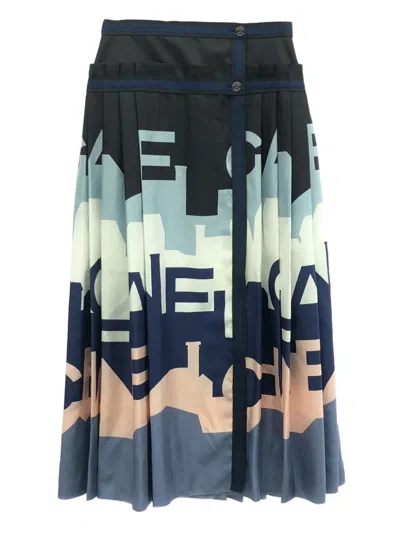 Pre-owned Chanel 2000s Pleated Silk Skirt In Black