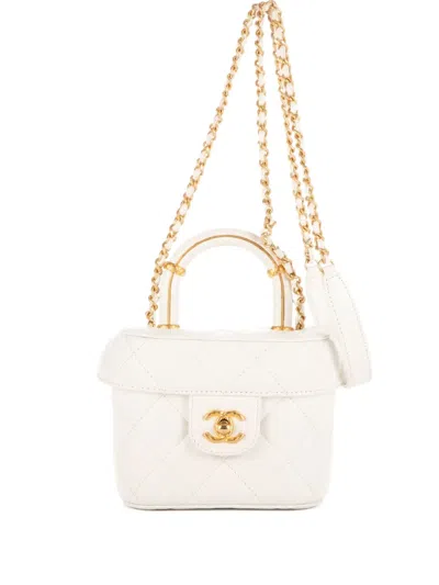 Pre-owned Chanel 2000s Quilted Top-handle Bag In White