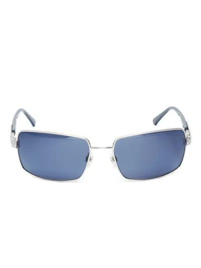 Pre-owned Chanel 2000s Rectangle Sunglasses In Silver