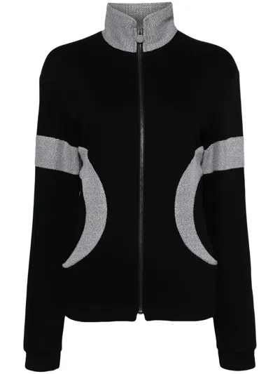 Pre-owned Chanel 2000s Ribbed-knit Panelled Cardigan In Black