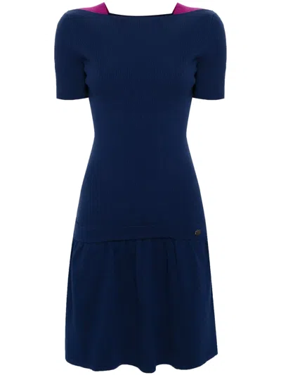 Pre-owned Chanel 2000s Ribbed Wool-cashmere Dress In Blue