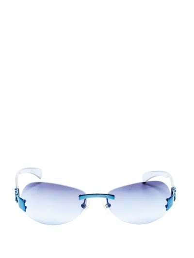 Pre-owned Chanel 2000s Rimless Cc Mark Sunglasses In Blue