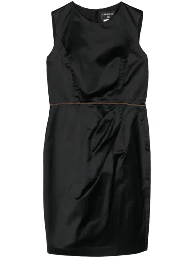 Pre-owned Chanel 2000s Ruched Silk Dress In Black