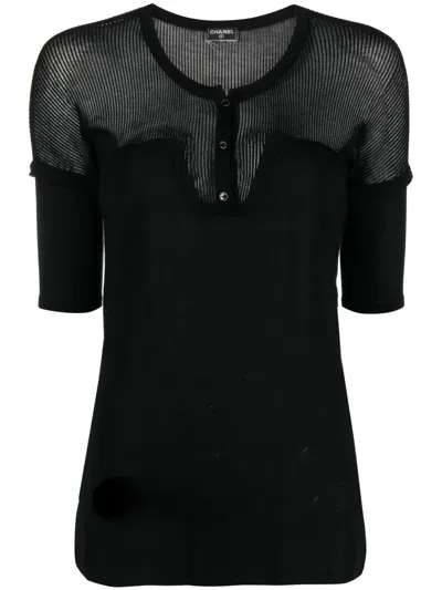 Pre-owned Chanel 2000s Sheer-panelling Short-sleeved Top In Black