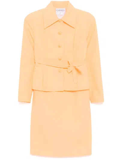 Pre-owned Chanel 2000s Single-breasted Skirt Suit In Orange
