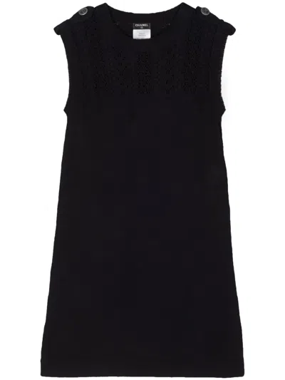 Pre-owned Chanel 2000s Sleeveless Tweed Minidress In Blue