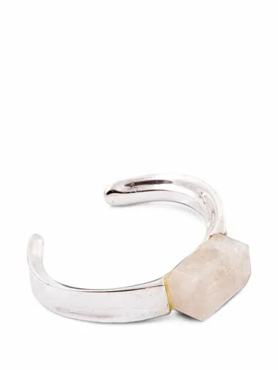 Pre-owned Chanel 2000s Stone-embellished Cuff Bracelet In Silver