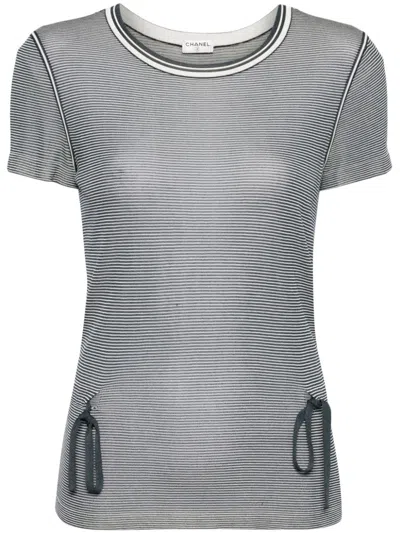 Pre-owned Chanel 2000s Stripe Short Sleeve T-shirt In Blue