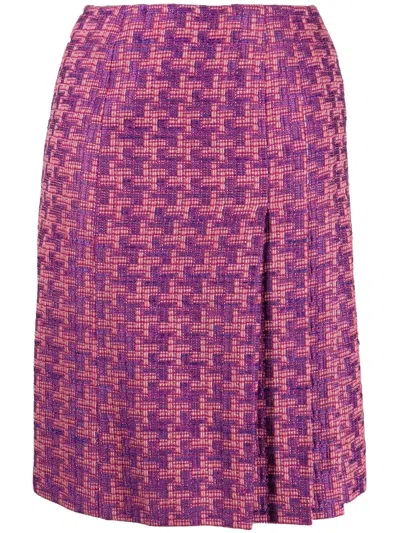 Pre-owned Chanel 2000s Tweed Houndstooth Pleated Skirt In Pink