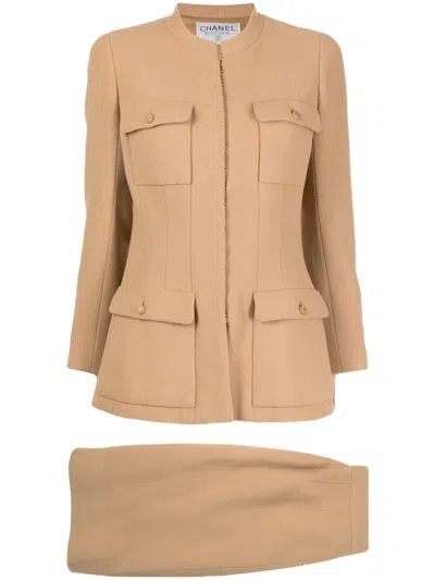 Pre-owned Chanel 2000s Wool Skirt Suit In Brown