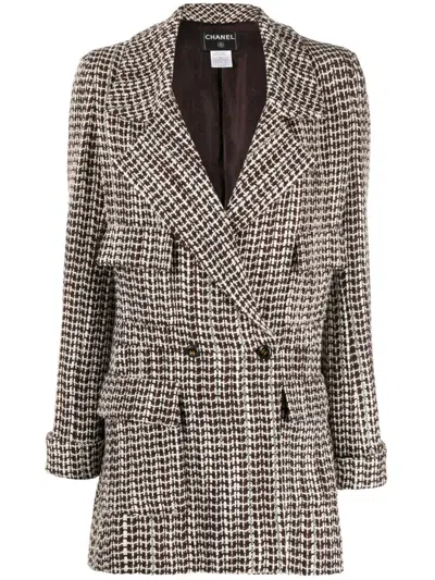 Pre-owned Chanel 2001 Bouclé Double-breasted Jacket In Brown