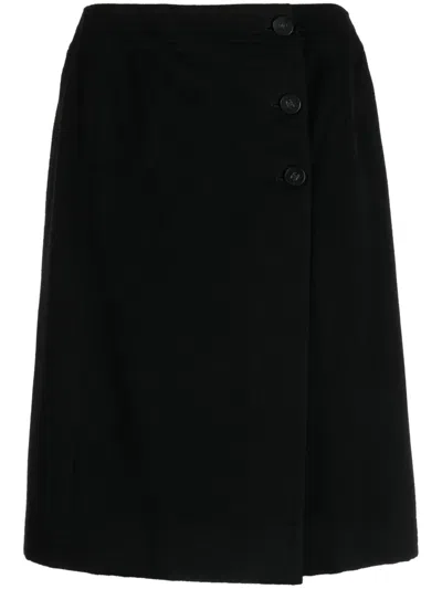 Pre-owned Chanel 2001 Buttoned A-line Cashmere Wrap Skirt In Black