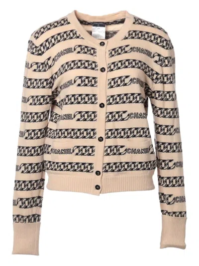 Pre-owned Chanel 2001 Cashmere Logo Cardigan In Neutral