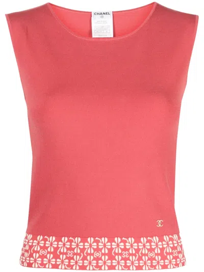 Pre-owned Chanel 2001 Cc Clover-jacquard Sleeveless Top In Pink