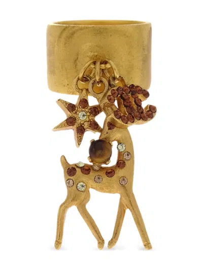Pre-owned Chanel 2001 Cc Deer Ring In Gold