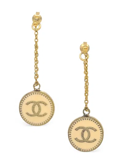Pre-owned Chanel 2001 Cc Drop Earrings In Gold