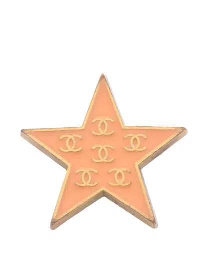 Pre-owned Chanel 2001 Cc Gold Plated Enamel Star Brooch Costume Brooch In Orange