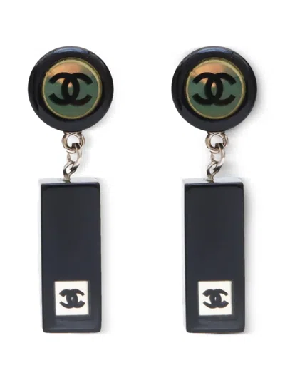 Pre-owned Chanel 2001 Cc Logo Drop Earrings In Black