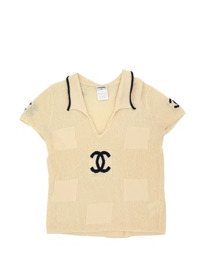 Pre-owned Chanel 2001 Cc Logo Knit Top In Neutrals