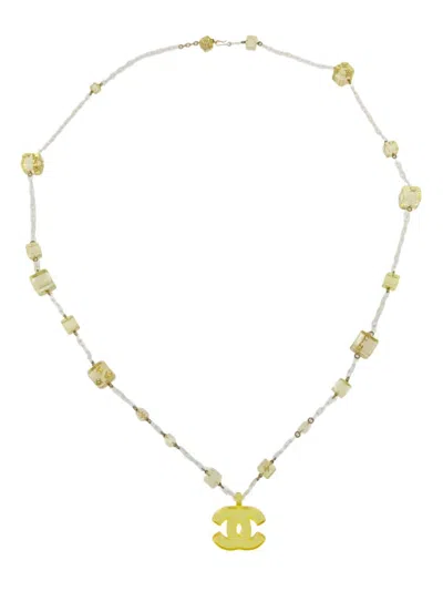 Pre-owned Chanel 2001 Cc Pendant Necklace In Yellow