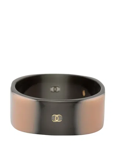 Pre-owned Chanel 2001 Cc Resin Bangle Costume Bracelet In Black