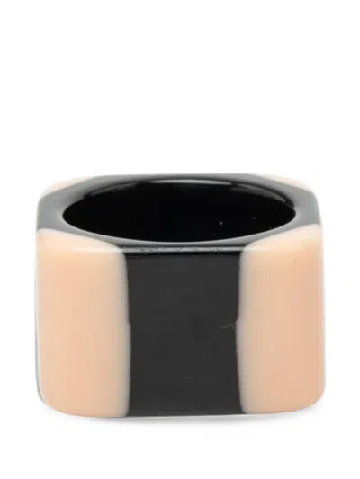Pre-owned Chanel 2001 Cc Resin Ring Costume Ring In Neutrals