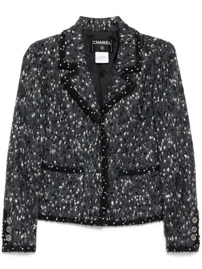 Pre-owned Chanel 2001  Cc Mark Buttons Knit Jacket In Blue