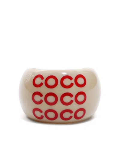 Pre-owned Chanel 2001 Coco-print Ring In Neutrals