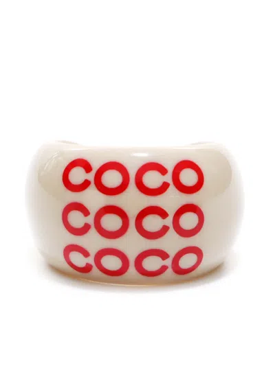 Pre-owned Chanel 2001 Coco-print Ring In Neutrals